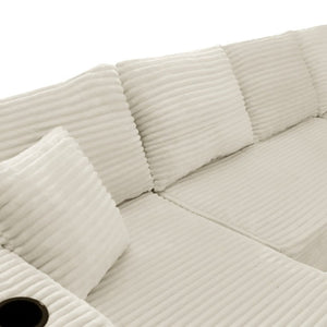 English Elm 126 Inch Modular U-Shape Cloud Sectional with Deep Plush Seating and Built-In Cup Holders Beige W3975S00162