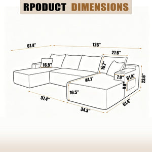 English Elm 126 Inch Modular U-Shape Cloud Sectional with Deep Plush Seating and Built-In Cup Holders Beige W3975S00162