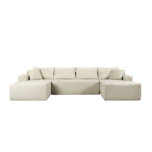 English Elm 126 Inch Modular U-Shape Cloud Sectional with Deep Plush Seating and Built-In Cup Holders Beige W3975S00162