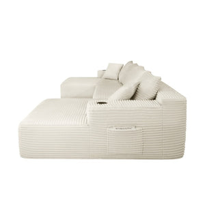 English Elm 126 Inch Modular U-Shape Cloud Sectional with Deep Plush Seating and Built-In Cup Holders Beige W3975S00162