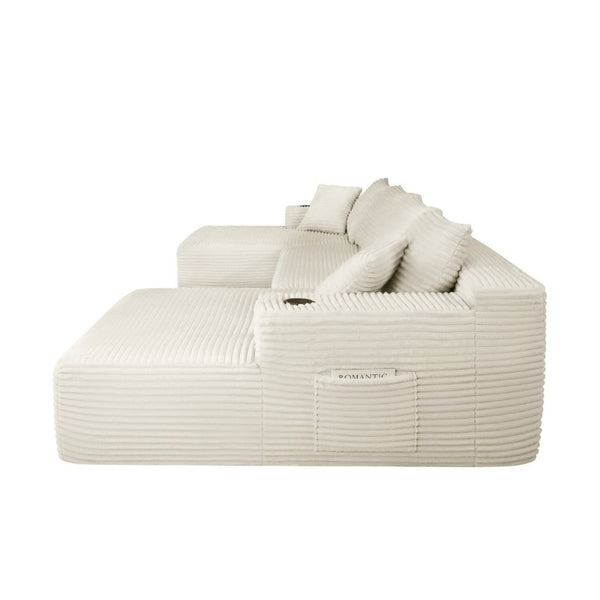 English Elm 126 Inch Modular U-Shape Cloud Sectional with Deep Plush Seating and Built-In Cup Holders Beige W3975S00162