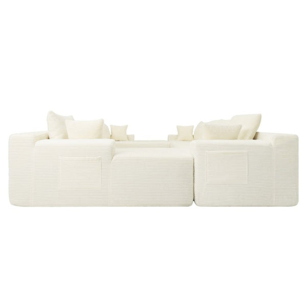 English Elm 124.4 Inch U-Shaped Cloud Sectional Corduroy Sofa Deep Lounge Seating Living Room With Cup Holder W3975S00167