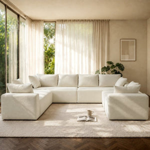 English Elm 124.4 Inch U-Shaped Cloud Sectional Corduroy Sofa Deep Lounge Seating Living Room With Cup Holder W3975S00167