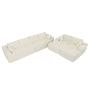 English Elm 124.4 Inch U-Shaped Cloud Sectional Corduroy Sofa Deep Lounge Seating Living Room With Cup Holder W3975S00167