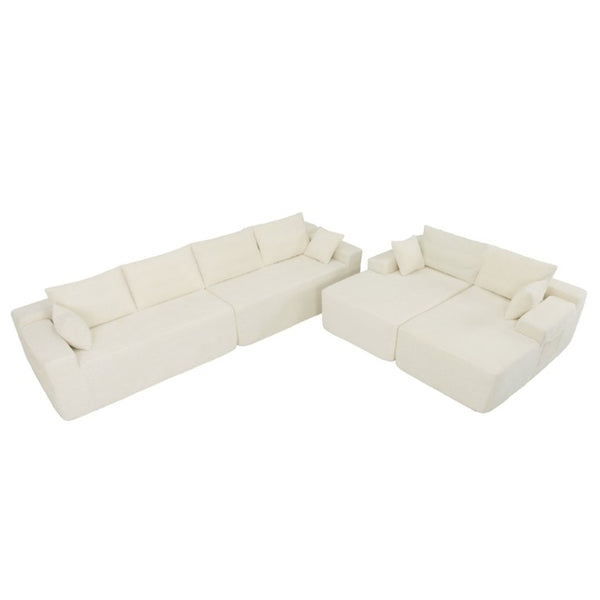 English Elm 124.4 Inch U-Shaped Cloud Sectional Corduroy Sofa Deep Lounge Seating Living Room With Cup Holder W3975S00167
