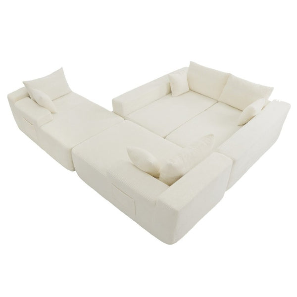 English Elm 124.4 Inch U-Shaped Cloud Sectional Corduroy Sofa Deep Lounge Seating Living Room With Cup Holder W3975S00167