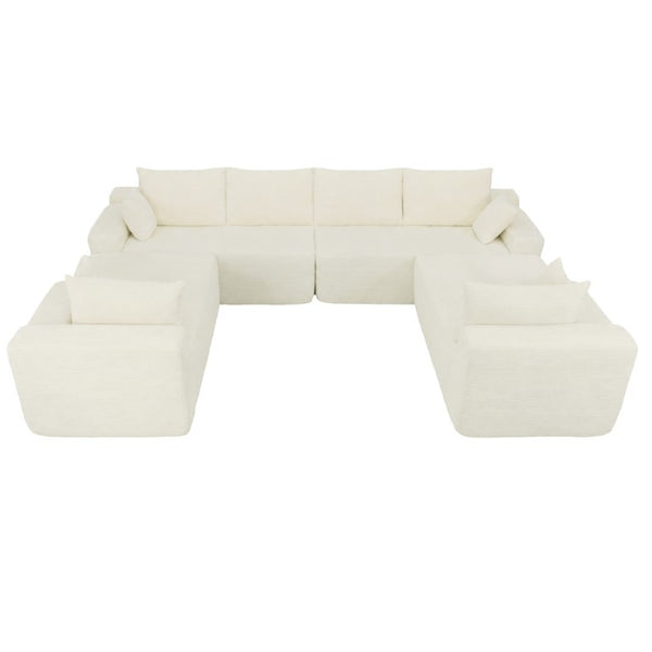English Elm 124.4 Inch U-Shaped Cloud Sectional Corduroy Sofa Deep Lounge Seating Living Room With Cup Holder W3975S00167