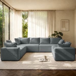 English Elm 124.4 Inch U-Shaped Cloud Sectional Corduroy Deep Seat Modular Sofa for Living Room Grey W3975S00168