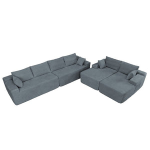 English Elm 124.4 Inch U-Shaped Cloud Sectional Corduroy Deep Seat Modular Sofa for Living Room Grey W3975S00168