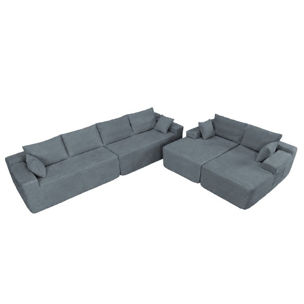 English Elm 124.4 Inch U-Shaped Cloud Sectional Corduroy Deep Seat Modular Sofa for Living Room Grey W3975S00168