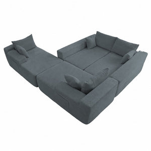 English Elm 124.4 Inch U-Shaped Cloud Sectional Corduroy Deep Seat Modular Sofa for Living Room Grey W3975S00168