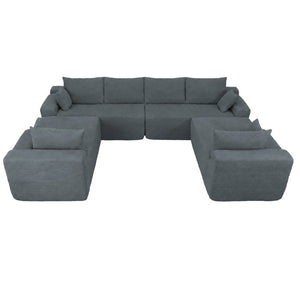 English Elm 124.4 Inch U-Shaped Cloud Sectional Corduroy Deep Seat Modular Sofa for Living Room Grey W3975S00168