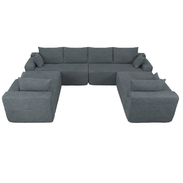 English Elm 124.4 Inch U-Shaped Cloud Sectional Corduroy Deep Seat Modular Sofa for Living Room Grey W3975S00168