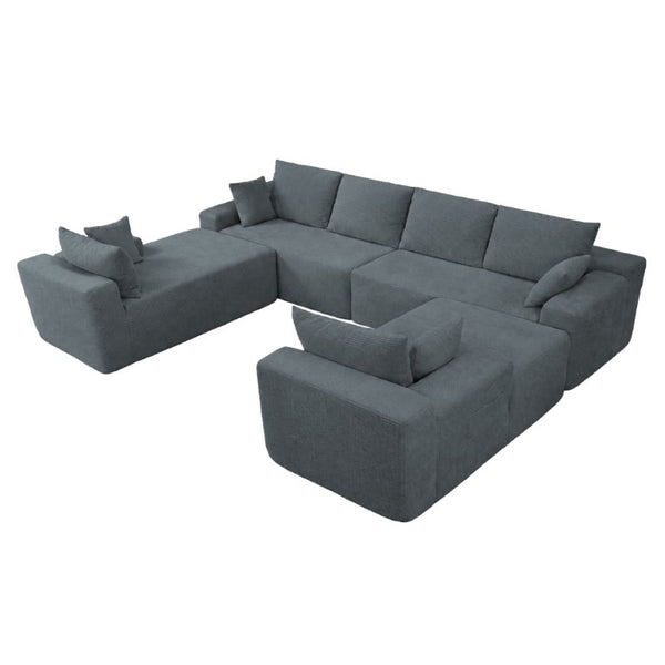 English Elm 124.4 Inch U-Shaped Cloud Sectional Corduroy Deep Seat Modular Sofa for Living Room Grey W3975S00168