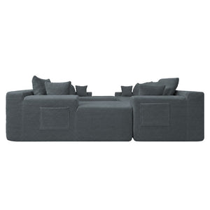 English Elm 124.4 Inch U-Shaped Cloud Sectional Corduroy Deep Seat Modular Sofa for Living Room Grey W3975S00168