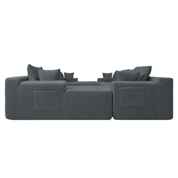 English Elm 124.4 Inch U-Shaped Cloud Sectional Corduroy Deep Seat Modular Sofa for Living Room Grey W3975S00168