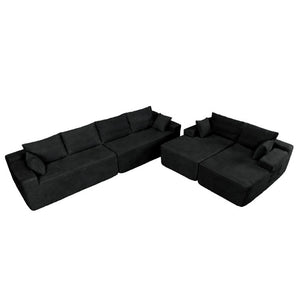 English Elm 124.4 Inch U-Shaped Cloud Sectional Corduroy Deep Seat Modular Sofa for Living Room Black W3975S00169