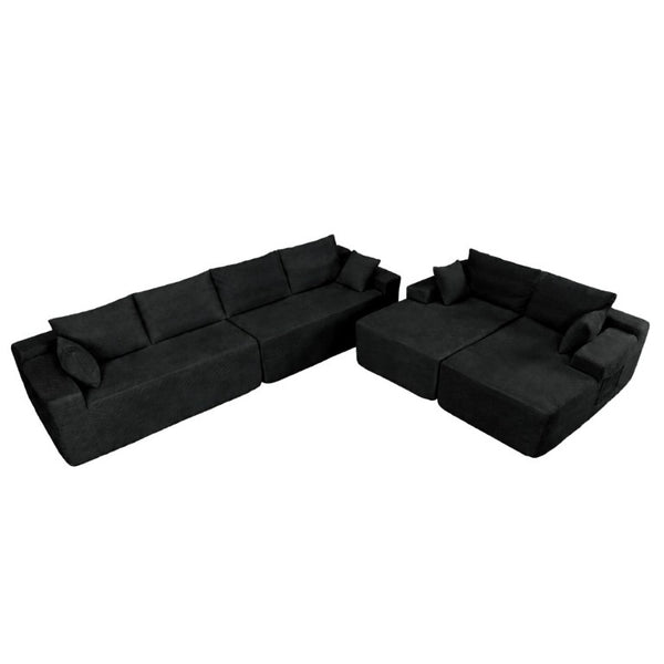 English Elm 124.4 Inch U-Shaped Cloud Sectional Corduroy Deep Seat Modular Sofa for Living Room Black W3975S00169