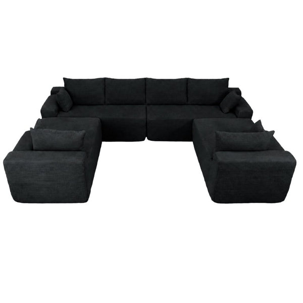 English Elm 124.4 Inch U-Shaped Cloud Sectional Corduroy Deep Seat Modular Sofa for Living Room Black W3975S00169
