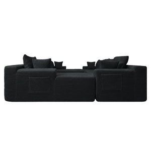 English Elm 124.4 Inch U-Shaped Cloud Sectional Corduroy Deep Seat Modular Sofa for Living Room Black W3975S00169