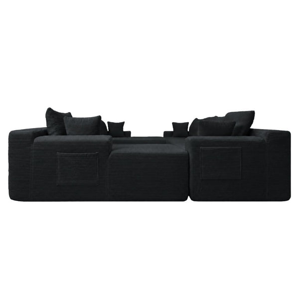 English Elm 124.4 Inch U-Shaped Cloud Sectional Corduroy Deep Seat Modular Sofa for Living Room Black W3975S00169