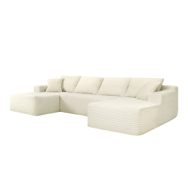 English Elm 126 Inch U-Shape Modular Sectional Plush Cloud Sofa with Deep Seating for Living Room Beige - A W3975S00171