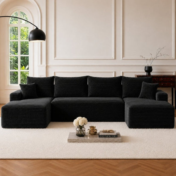 English Elm 134 Inch U-Shaped Modular Sectional Plush Corduroy Deep Cloud Seating Living Room Couch W3975S00172