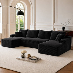 English Elm 134 Inch U-Shaped Modular Sectional Plush Corduroy Deep Cloud Seating Living Room Couch W3975S00172