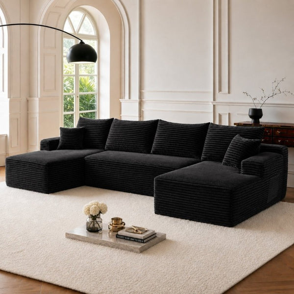 English Elm 134 Inch U-Shaped Modular Sectional Plush Corduroy Deep Cloud Seating Living Room Couch W3975S00172