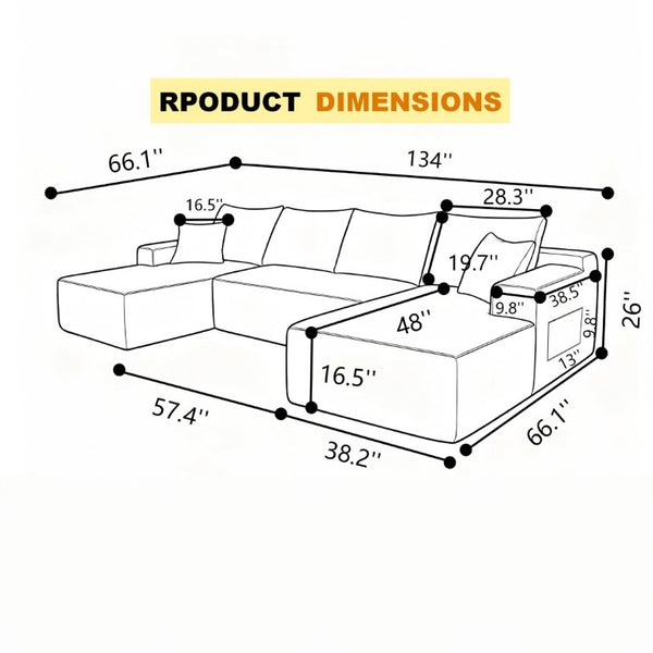 English Elm 134 Inch U-Shaped Modular Sectional Plush Corduroy Deep Cloud Seating Living Room Couch W3975S00172