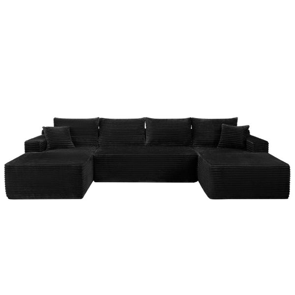 English Elm 134 Inch U-Shaped Modular Sectional Plush Corduroy Deep Cloud Seating Living Room Couch W3975S00172