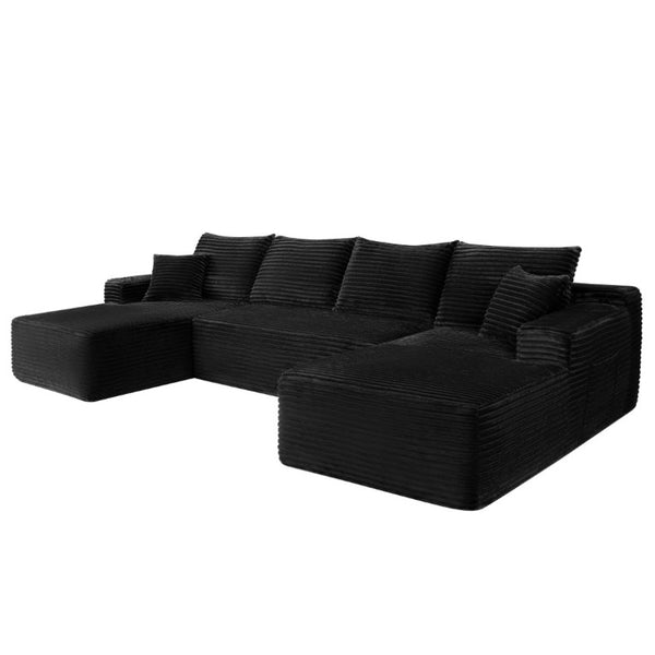 English Elm 134 Inch U-Shaped Modular Sectional Plush Corduroy Deep Cloud Seating Living Room Couch W3975S00172