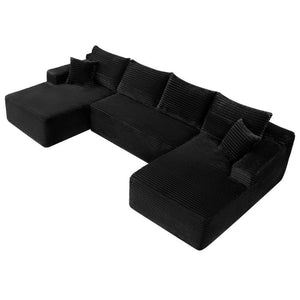 English Elm 134 Inch U-Shaped Modular Sectional Plush Corduroy Deep Cloud Seating Living Room Couch W3975S00172