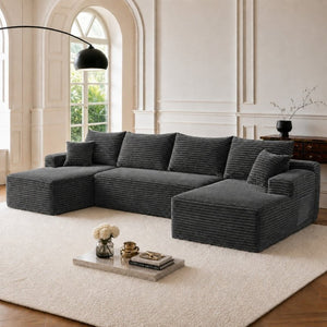 English Elm 134 Inch U-Shape Cloud Sectional Sofa Plush Corduroy Deep Seating Modular Couch W3975S00173