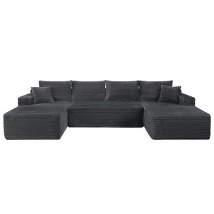 English Elm 134 Inch U-Shape Cloud Sectional Sofa Plush Corduroy Deep Seating Modular Couch W3975S00173