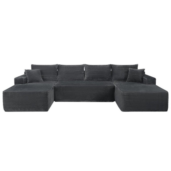 English Elm 134 Inch U-Shape Cloud Sectional Sofa Plush Corduroy Deep Seating Modular Couch W3975S00173
