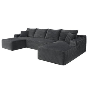 English Elm 134 Inch U-Shape Cloud Sectional Sofa Plush Corduroy Deep Seating Modular Couch W3975S00173