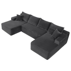 English Elm 134 Inch U-Shape Cloud Sectional Sofa Plush Corduroy Deep Seating Modular Couch W3975S00173