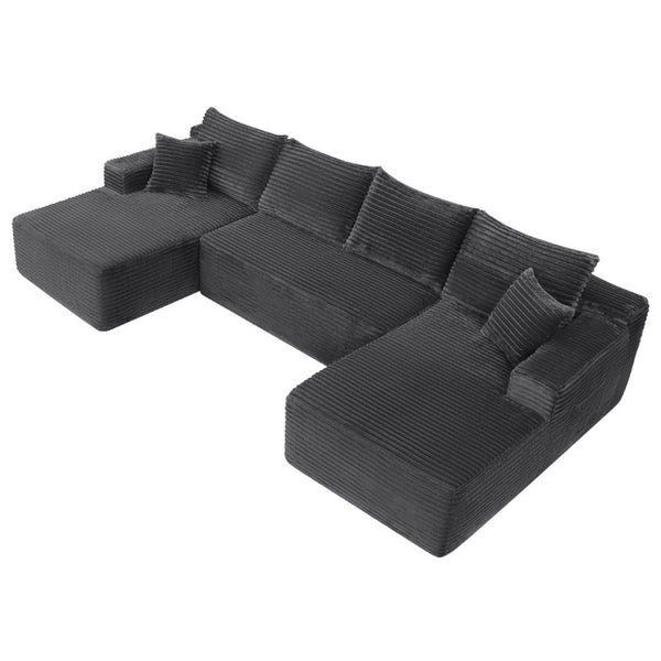 English Elm 134 Inch U-Shape Cloud Sectional Sofa Plush Corduroy Deep Seating Modular Couch W3975S00173