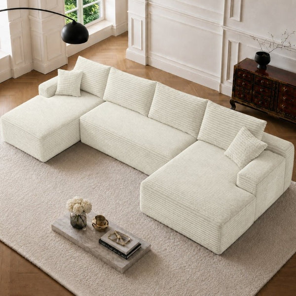 English Elm 134 Inch Modular U-Shaped Sectional Sofa Plush Corduroy Deep Seating Living Room Couch W3975S00174