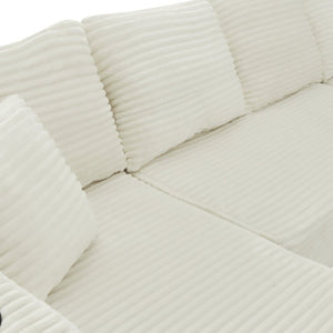 English Elm 134 Inch Modular U-Shaped Sectional Sofa Plush Corduroy Deep Seating Living Room Couch W3975S00174