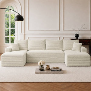 English Elm 134 Inch Modular U-Shaped Sectional Sofa Plush Corduroy Deep Seating Living Room Couch W3975S00174