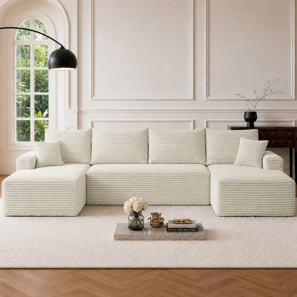 English Elm 134 Inch Modular U-Shaped Sectional Sofa Plush Corduroy Deep Seating Living Room Couch W3975S00174