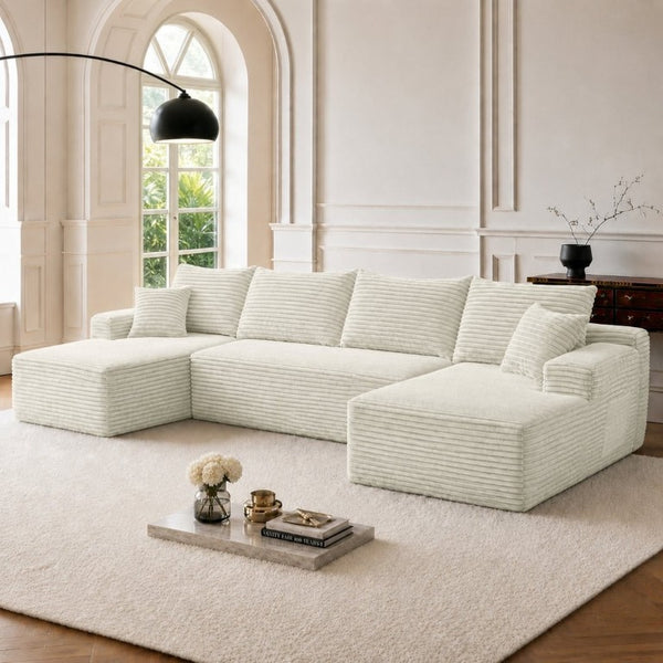 English Elm 134 Inch Modular U-Shaped Sectional Sofa Plush Corduroy Deep Seating Living Room Couch W3975S00174