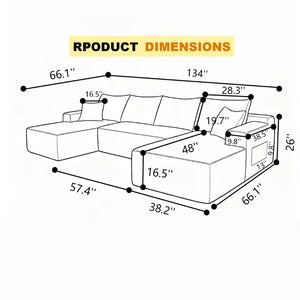 English Elm 134 Inch Modular U-Shaped Sectional Sofa Plush Corduroy Deep Seating Living Room Couch W3975S00174