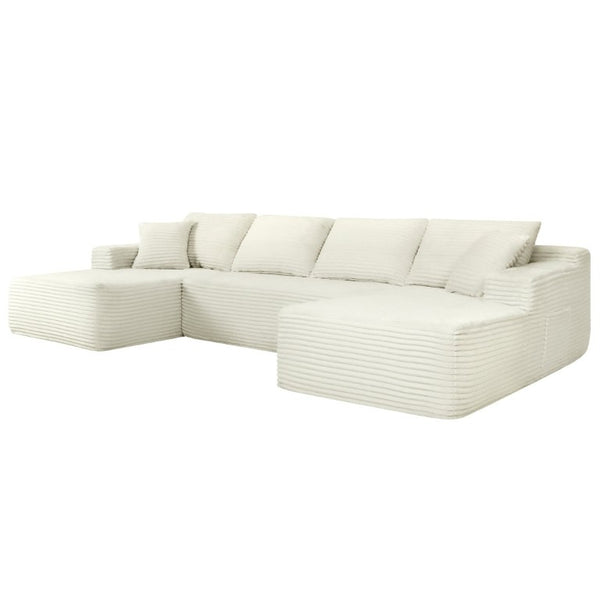 English Elm 134 Inch Modular U-Shaped Sectional Sofa Plush Corduroy Deep Seating Living Room Couch W3975S00174