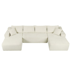 English Elm 134 Inch Modular U-Shaped Sectional Sofa Plush Corduroy Deep Seating Living Room Couch W3975S00174