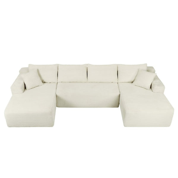 English Elm 134 Inch Modular U-Shaped Sectional Sofa Plush Corduroy Deep Seating Living Room Couch W3975S00174