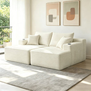 English Elm 76Cloud Plush Sectional with Dual Chaise Deep Seat and Cup Holder for Living Room W3975S00175