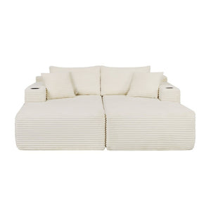 English Elm 76Cloud Plush Sectional with Dual Chaise Deep Seat and Cup Holder for Living Room W3975S00175